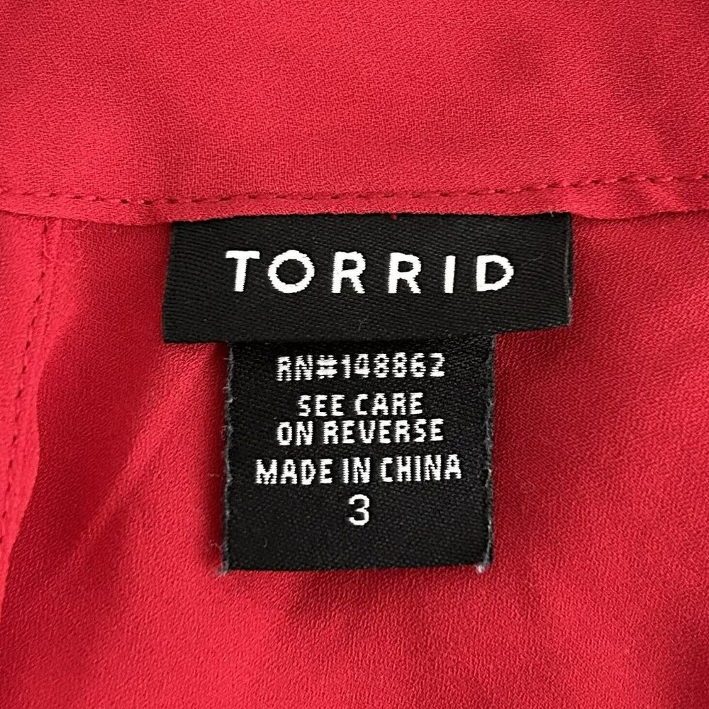 Torrid Blouse Plus Size 3X Georgette Mock Neck Tie Back Long Sleeve Red - Picture 3 of 4